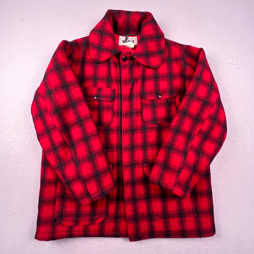 Vintage 60s Woolrich Buffalo Plaid Wool Mackinaw Hunting Jacket Men 42 Red Relic